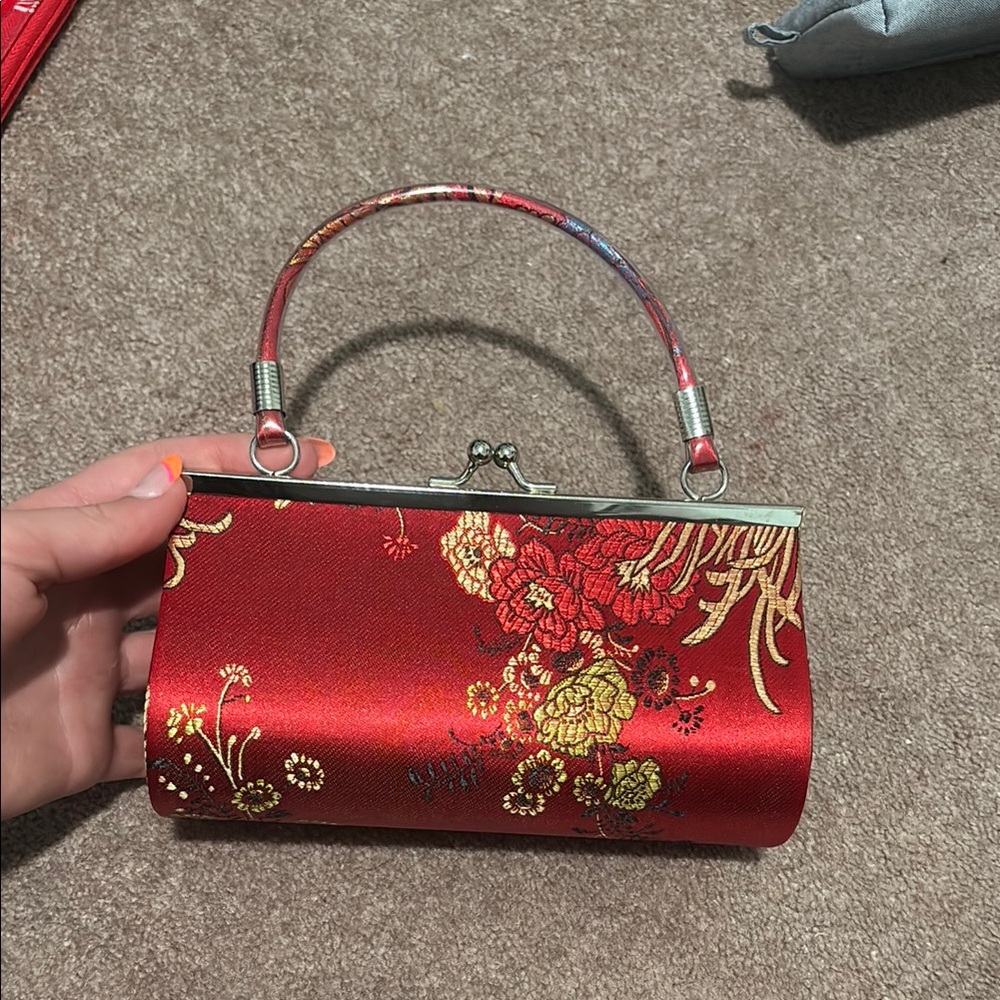 Elegant Red Floral Handbag